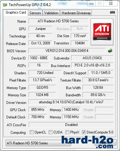 Ampliar Foto Tarjeta gráfica ATI Asus HD 5750 Formula