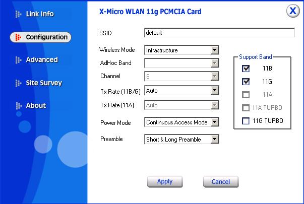 Tarjeta wireless X Micro 11g PCMCIA